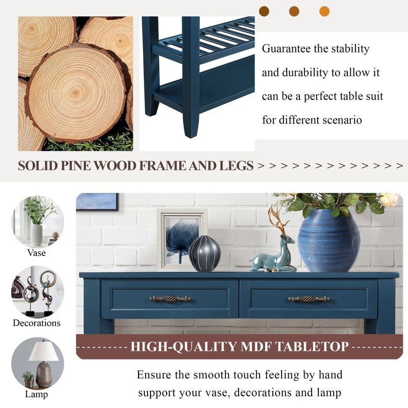 Mid-Century Navy Blue Console Sofa Table