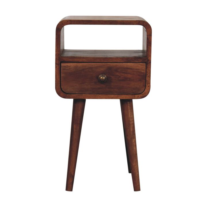 Artisan Furniture Solid Wood Mini Honey Caramel Curved Bedside with Open Slot