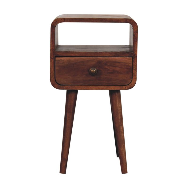 Artisan Furniture Solid Wood Mini Honey Caramel Curved Bedside with Open Slot