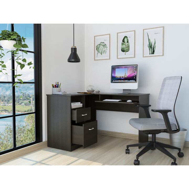 Glendale 2-Drawer 1-Shelf L-Shaped Computer Desk Black Wengue