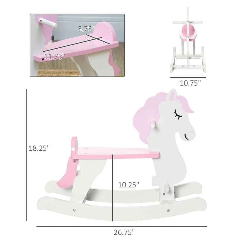 Pink/White Toddler Toy: Wooden Rocking Horse for 1-3 Years