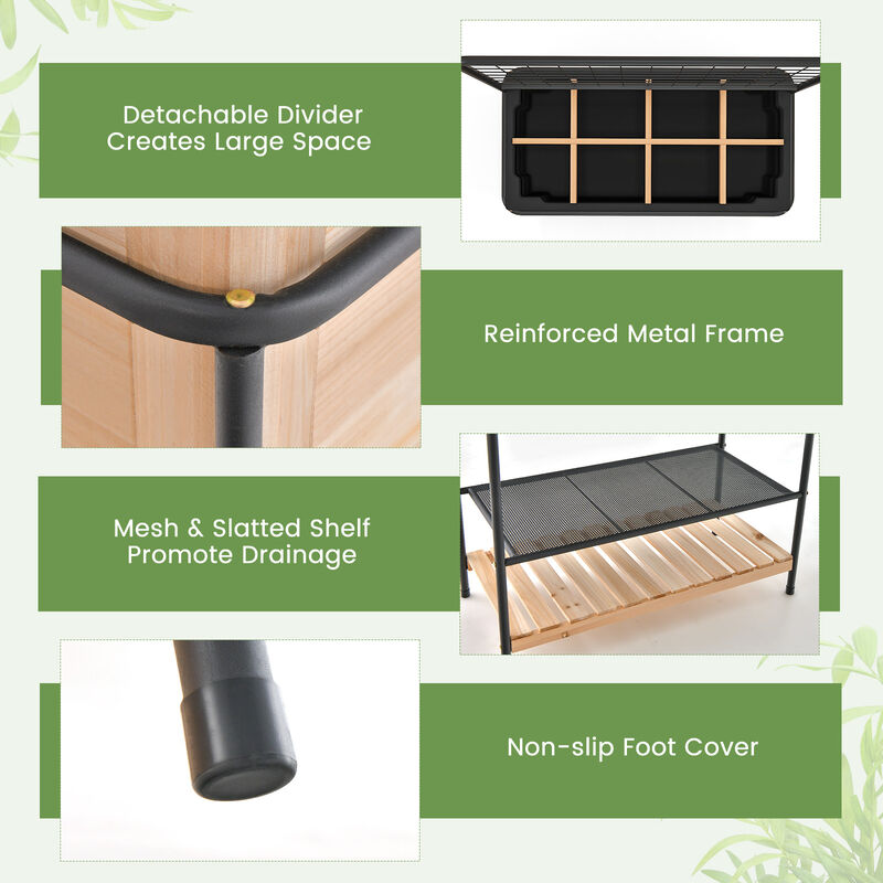 Raised Garden Bed with Trellis 2-tier Storage Shelves-Natural