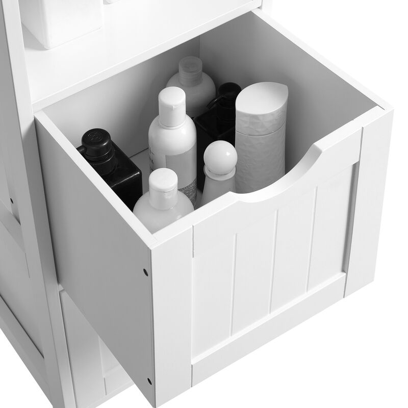 Bathroom Tall Cabinet, Linen Tower, Floor Storage Cupboard, with 2 Drawers and 3 Open Shelves