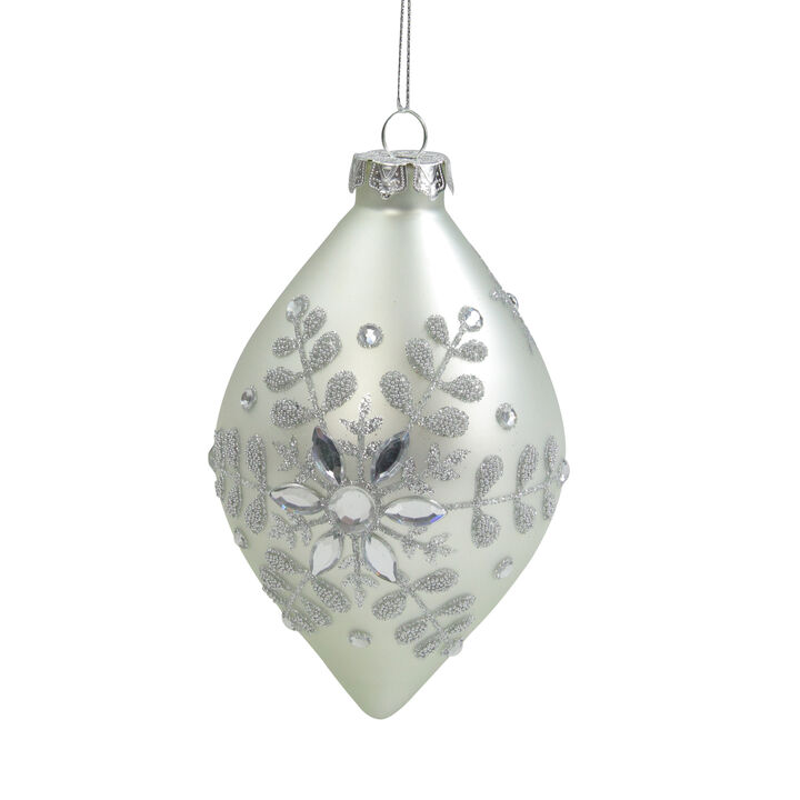 Matte Silver Glittery Snowflake Glass Christmas Finial Ornament 6"