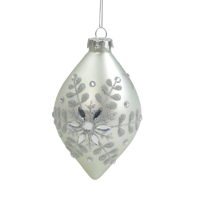Matte Silver Glittery Snowflake Glass Christmas Finial Ornament 6"
