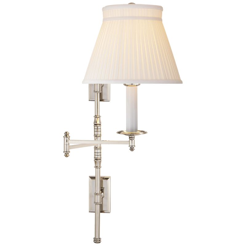 Dorchester Double Backplate Swing Arm in Polished Nickel with Silk Crown Shade
