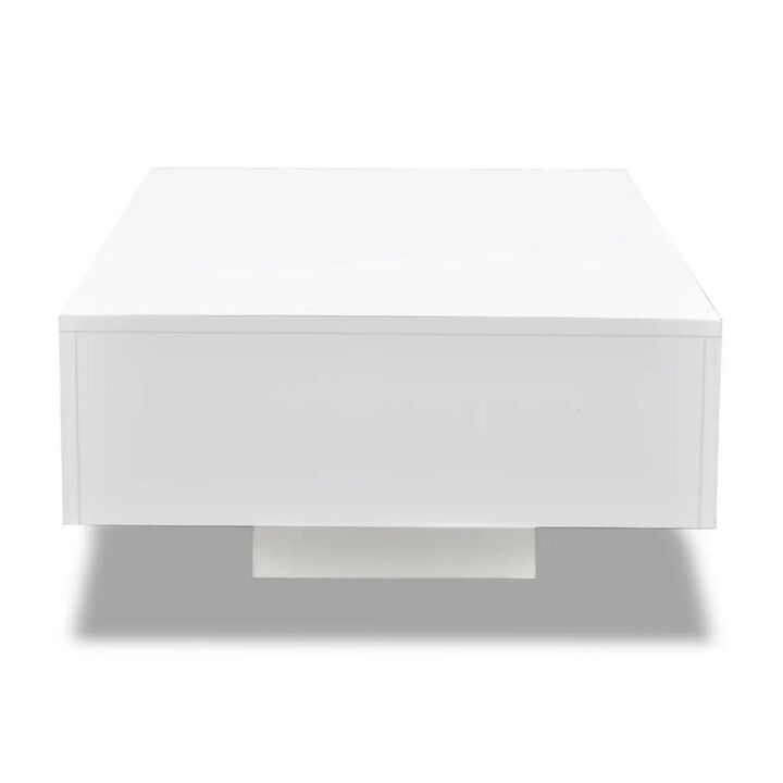 Coffee Table, High Gloss White, 33 Inch Rectangular Modern Platform - Benzara