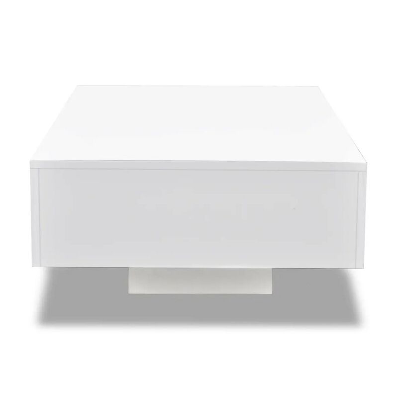 Coffee Table, High Gloss White, 33 Inch Rectangular Modern Platform - Benzara