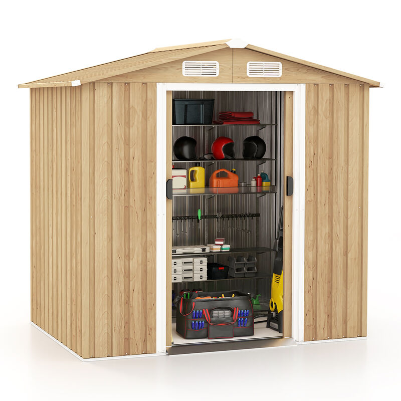 Weather Resistant Galvanized Steel Shed with Tilted Roof for Backyard Garden Patio Lawn-Natural