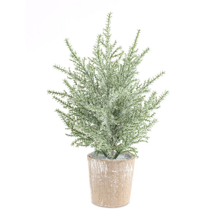 Set of 6 Frosted Holiday Pine Trees in Paper Pots for Festive Home Décor