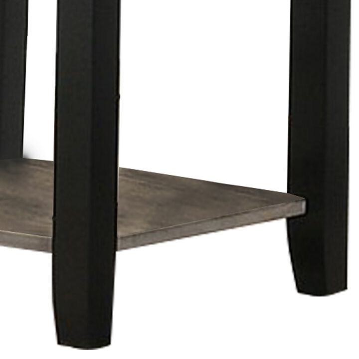 Wooden End Table with One Open Shelf, Black and Gray-Benzara