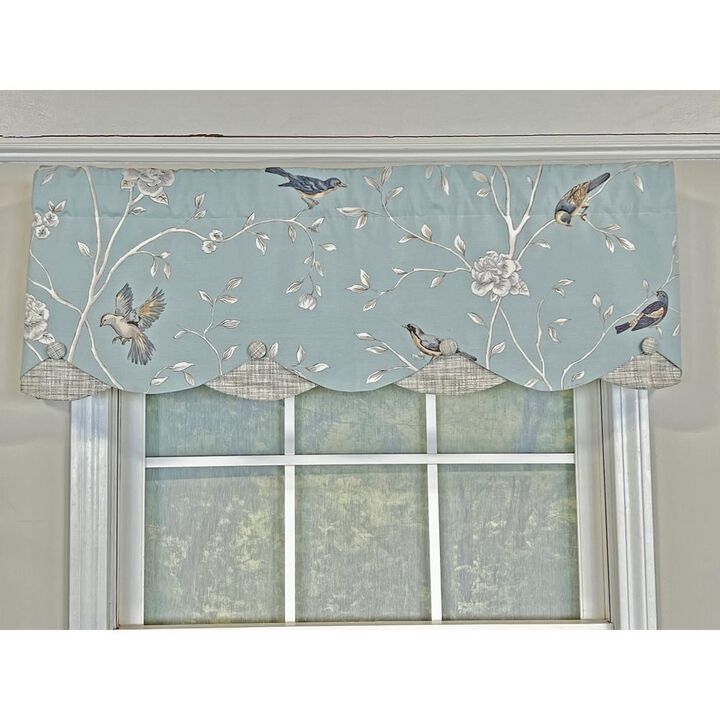 RLF Home Trend Bird Petticoat Valance Citrine. 3"Rod Pocket, Contrast Bottom fabric. Hand Made Buttons 50"W x 15"L