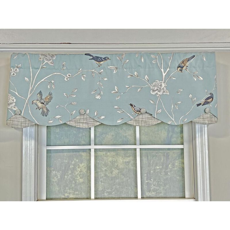 RLF Home Trend Bird Petticoat Valance Citrine. 3"Rod Pocket, Contrast Bottom fabric. Hand Made Buttons 50"W x 15"L