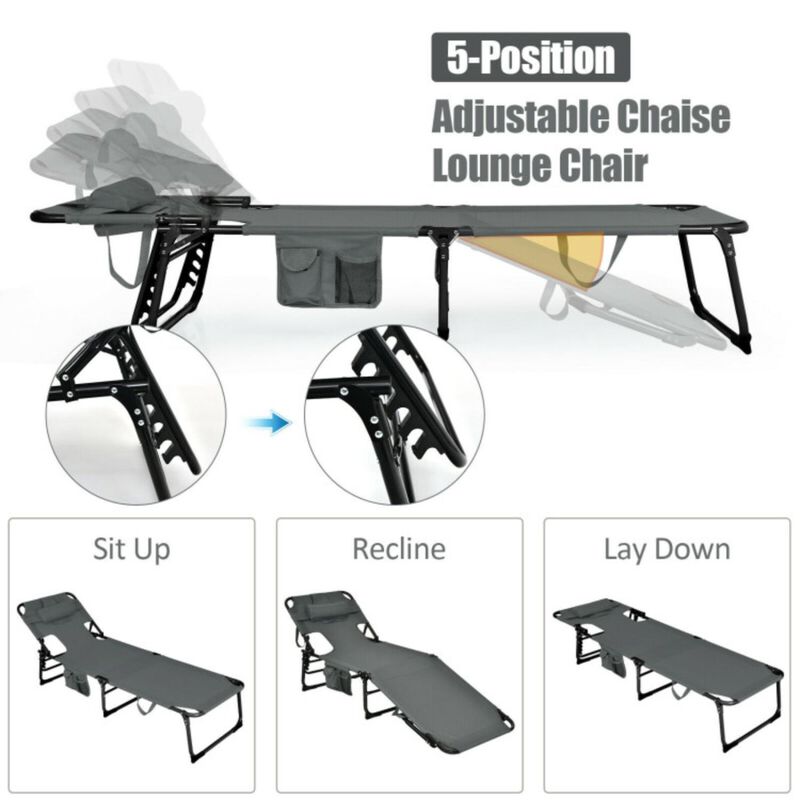 Hivvago Folding Beach Lounge Chair with Pillow for Outdoor