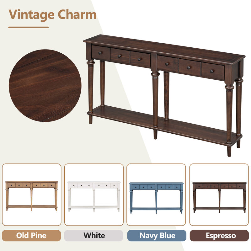 Gewnee Retro Console Table with 4 Drawers and Open Shelf