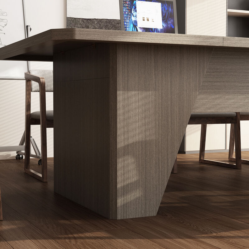 FUFU&GAGA Modern Office Desk with Aesthetic Design, Grey Oak Finish (118.1" W x 47.2" D x 29.53" H), P2 MDF, Grey Oak Color