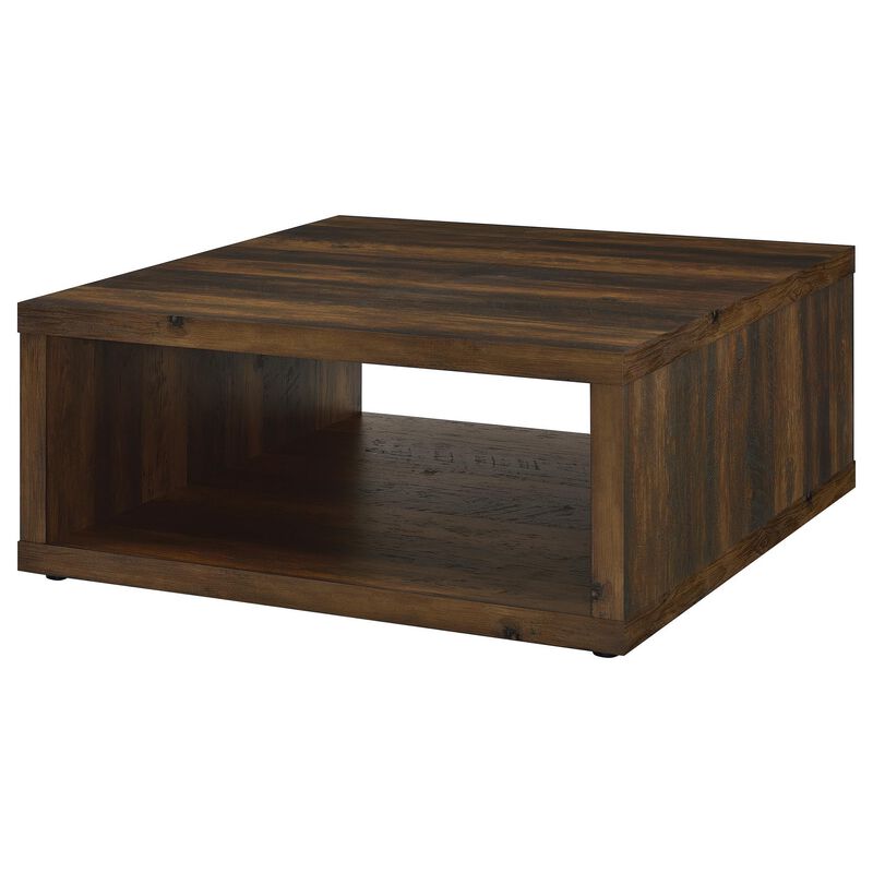 Rizz Coffee Table, Square Cube Design Open Shelf, 36 Inch Dark Brown - Benzara