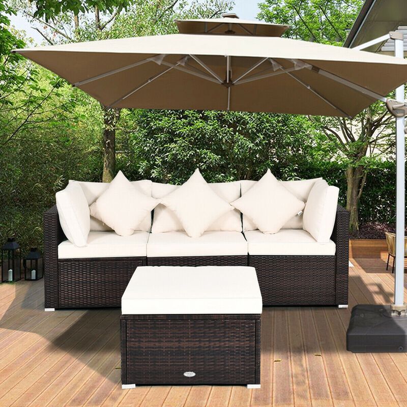 4 Pcs Ottoman Garden Deck Patio Rattan Wicker Furniture Set Cushioned Sofa