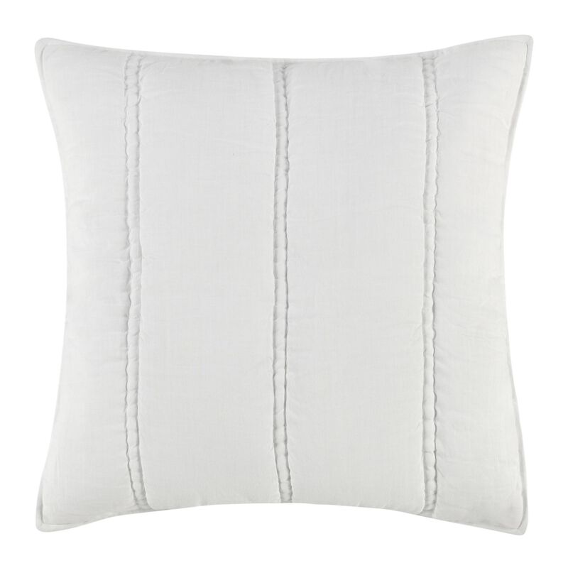 Rawi Square Euro Pillow Sham, 26 Inch Channel White Cotton Ramie - Benzara