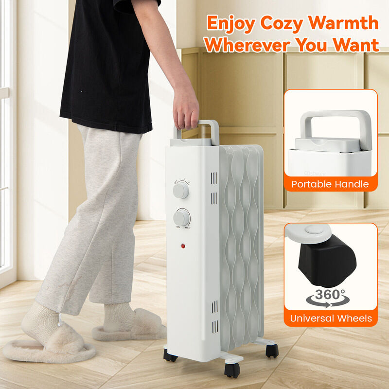 Oil Filled Space Heater with Universal Wheels and 3-Level Heat