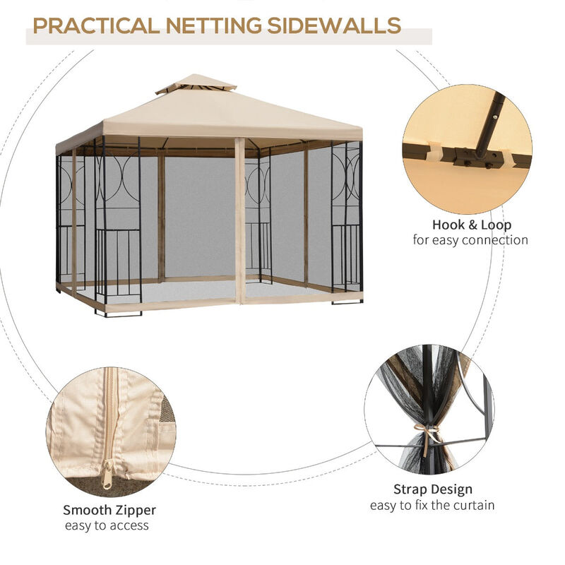 Multifunctional Gazebo: 10'x10' Patio Canopy with Netting & Storage Shelves
