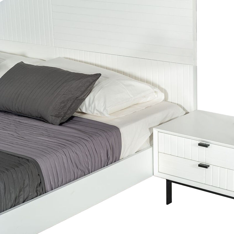 Noe Shin Full Size Platform Bed, Panel Headboard, White Matte Finish - Benzara