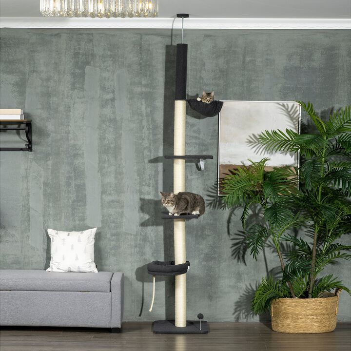 Black/Cream Cat Tower: 5-Tier Adjustable Climbing Tree 95"-106"