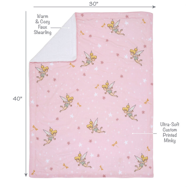 Bedtime Originals Tinker Bell Baby Blanket - Pink, White, Disney, Garden, Floral
