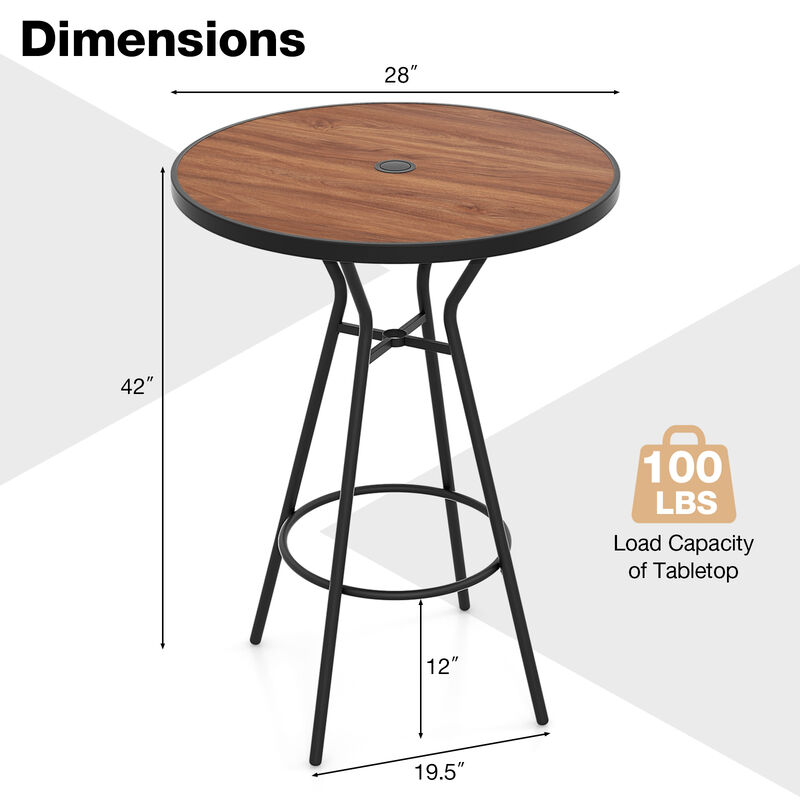 Outdoor Bar Table with Wood-Like Tabletop for Backyard Garden