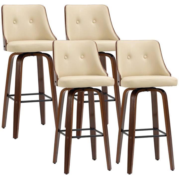 Beige Bar Seating: Set of 4 PU Leather Swivel Stools with Tufted Back Beige Bar Seating: Set of 4 PU Leather Swivel Stools with Tufted Back