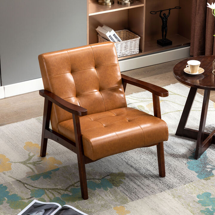 Accent Chair Mid-Century Modern Faux Leather ArmChair,Caramel