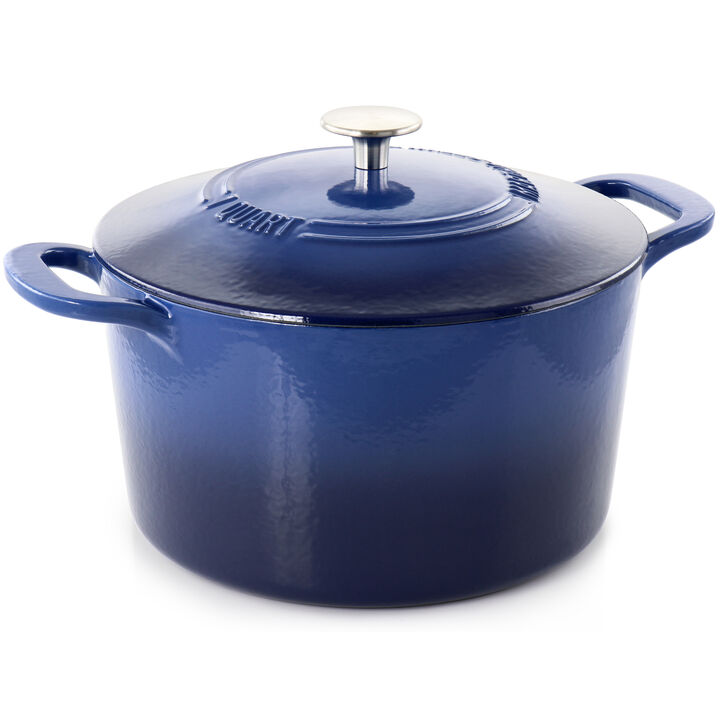 Martha Stewart 7 Quart Enameled Cast Iron Dutch Oven with Lid in Blue Ombre