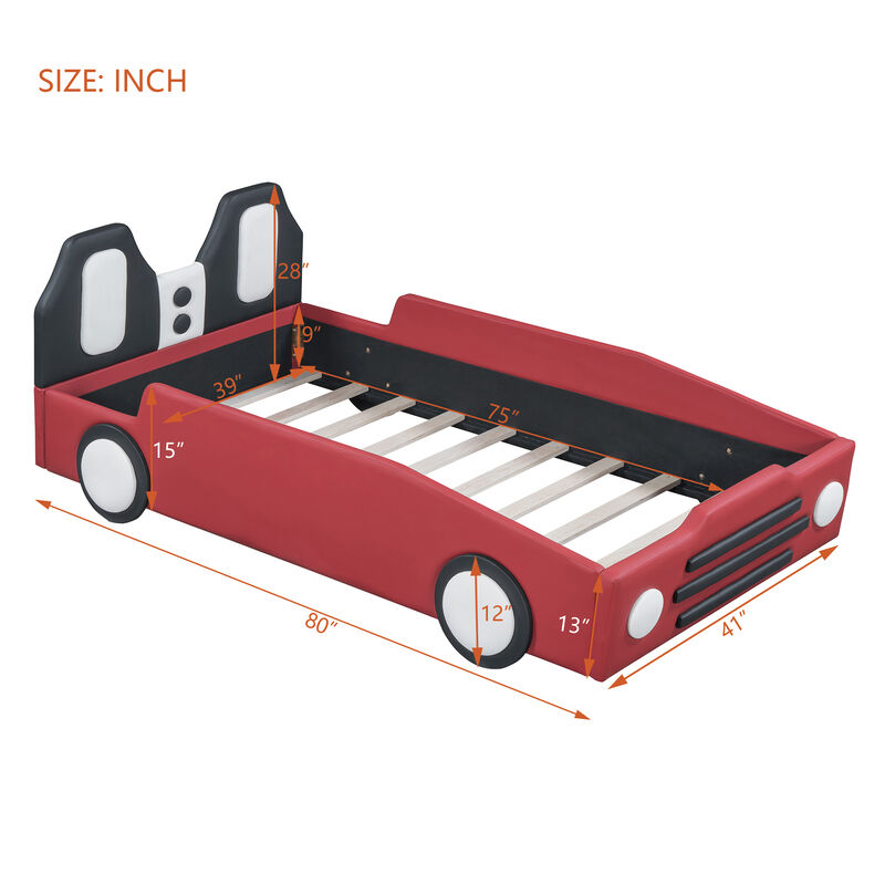 Merax Race Car-Shaped Platform Bed with Wheels