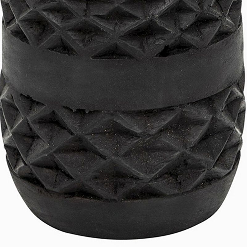 Yuka 12 Inch Vase, Bottle Shape, Embossed Diamond Patterns, Stained Black - Benzara