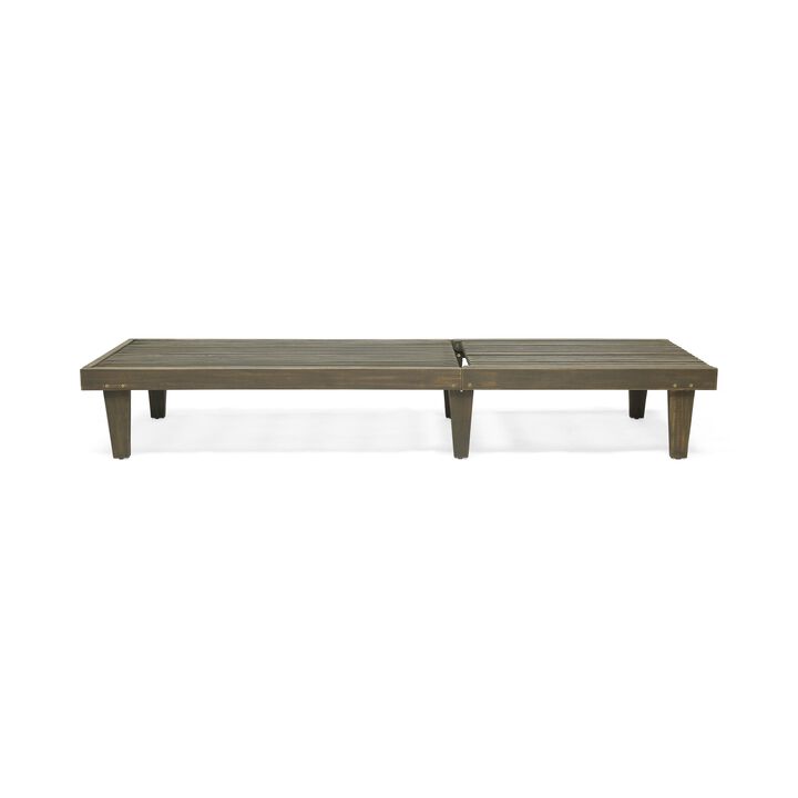 Pina Outdoor Chaise Lounger, 79 Inch, Dark Gray Slatted Acacia Wood - Benzara