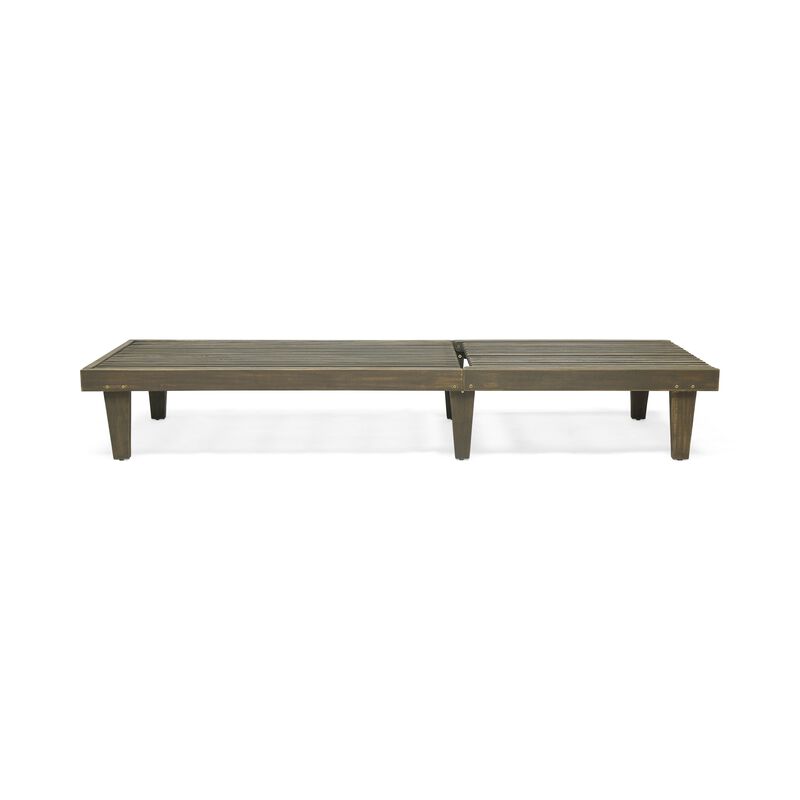 Pina Outdoor Chaise Lounger, 79 Inch, Dark Gray Slatted Acacia Wood - Benzara