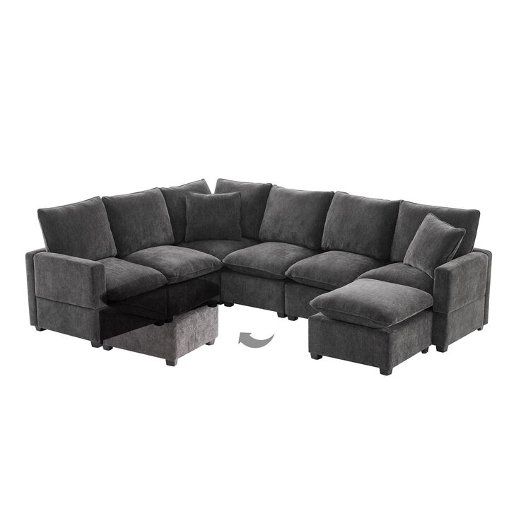 MONDAWE Modern U Shape Modular Sofa, 7 Seat Chenille Sectional Couch Set with 2 Pillows Included, Freely Combinable Indoor Funiture