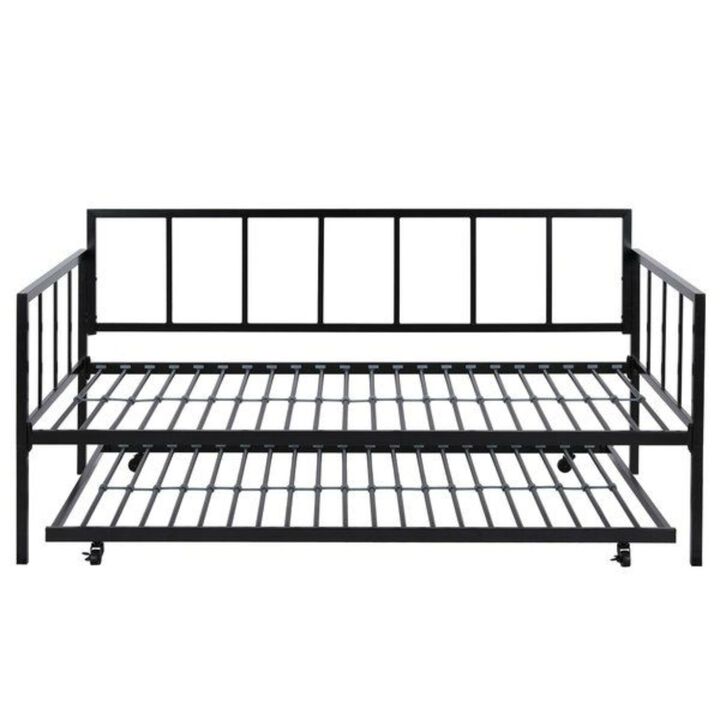 Hivvago Heavy Duty Metal Daybed with Roll-Out Trundle Bed