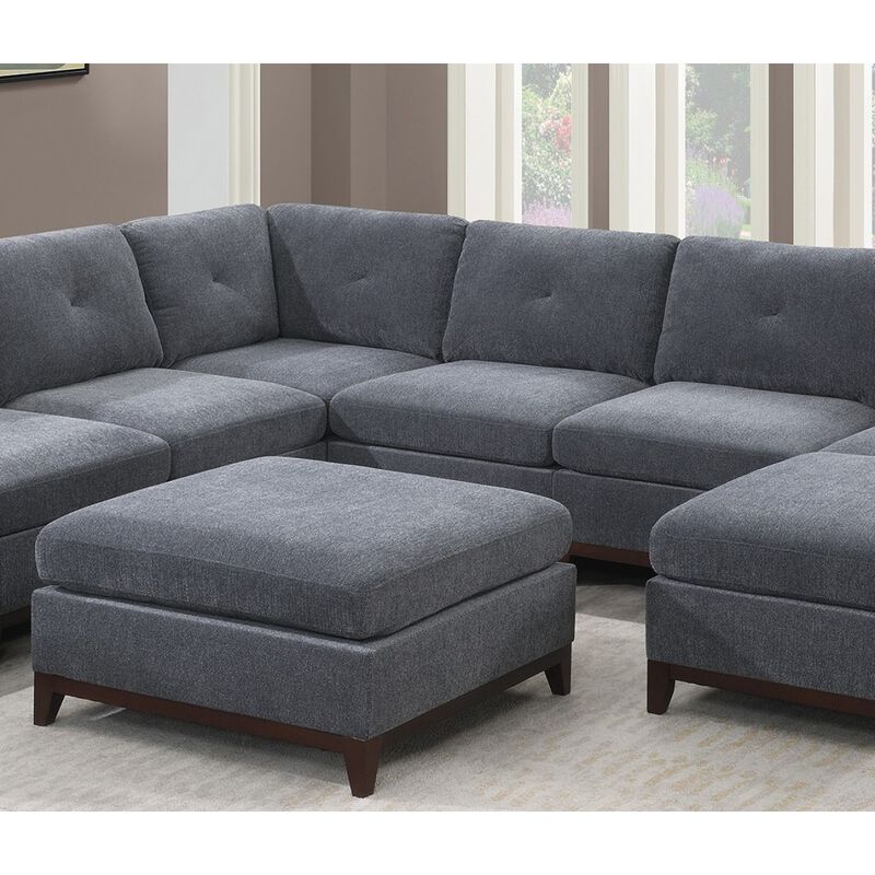 Chenille Fabric Ottoman with Wooden Base