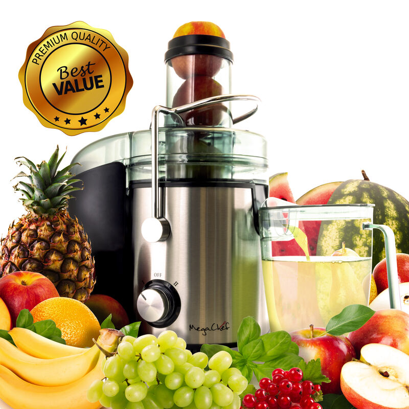 MegaChef Wide Mouth Juice Extractor, Juice Machine with Dual Speed Centrifugal Juicer, Stainless Steel Juicers Easy to Clean