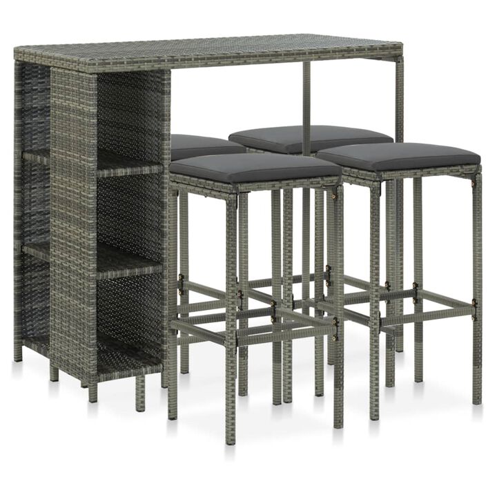 vidaXL 5 Piece Garden Bar Set with Cushions Poly Rattan Gray