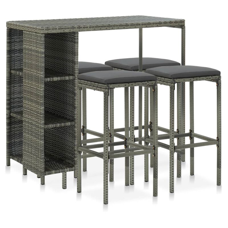 vidaXL 5 Piece Garden Bar Set with Cushions Poly Rattan Gray