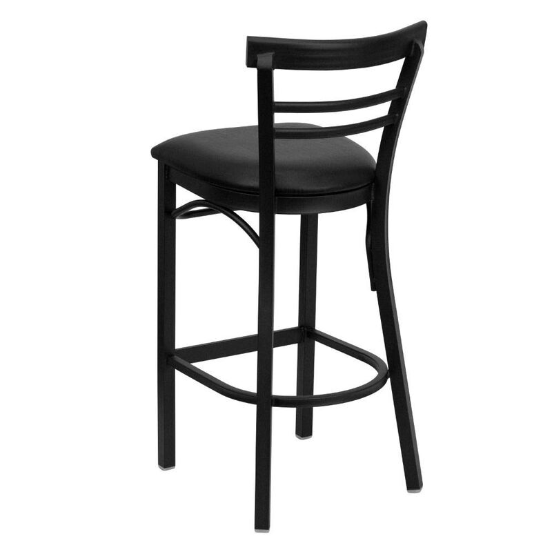 Flash Furniture HERCULES Series Black Two-Slat Ladder Back Metal Restaurant Barstool - Black Vinyl Seat