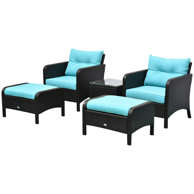 5 PC Outdoor Patio Conversation Chaise Lounge Chair w/ Coffee Table, Blue