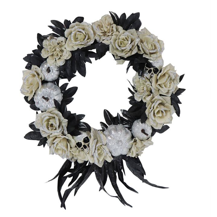 Haunted Hill Farm Silver Glitter Pumpkin Wreath