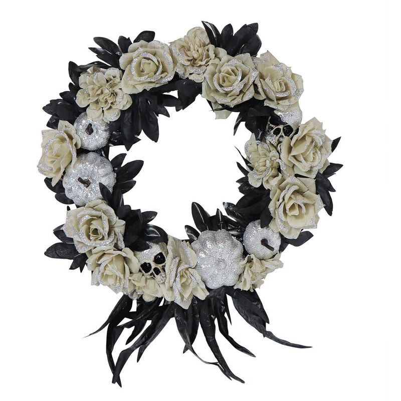Haunted Hill Farm Silver Glitter Pumpkin Wreath