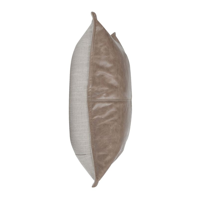 Norm 22 Inch Square Leather Decorative Throw Pillow, Stitched, Taupe Brown-Benzara