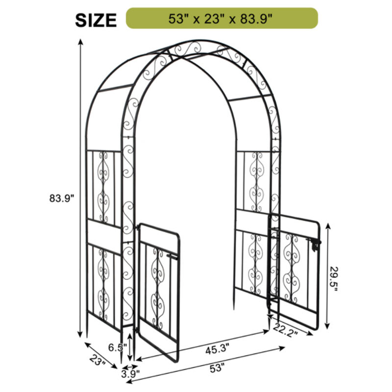Iron Arch with Arc Roof, Double Layer with Door, Wrought Iron Arch for Courtyard or Garden
