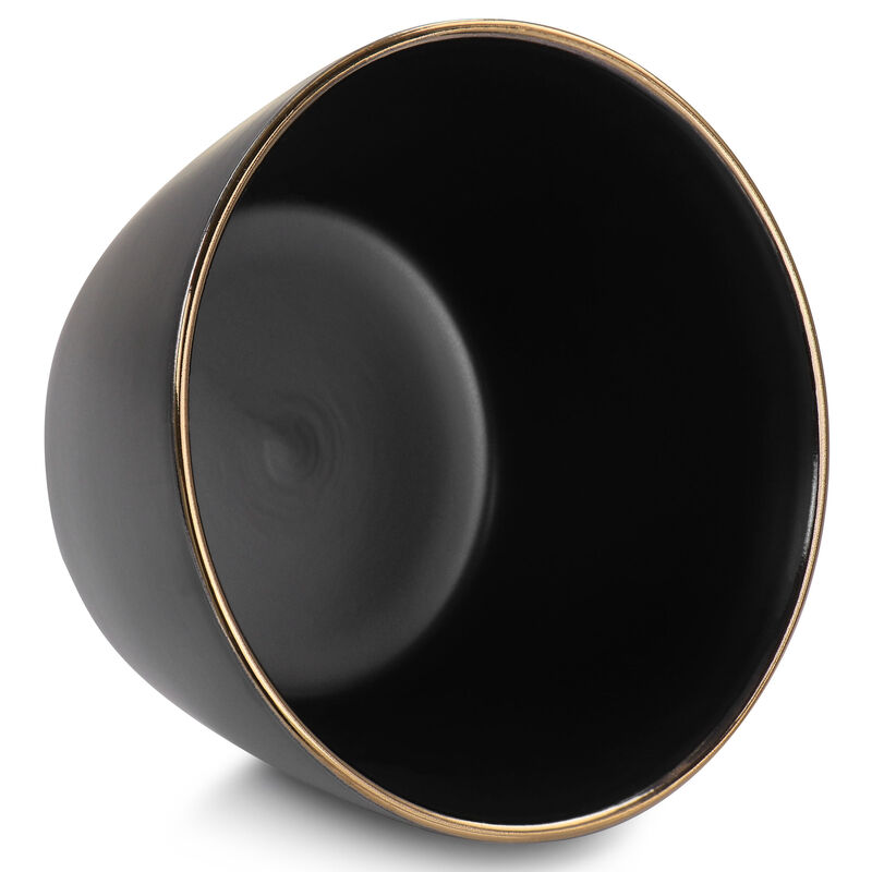 Elama Paul 6 Piece Stoneware Bowl Set in Matte Black with Gold Rim