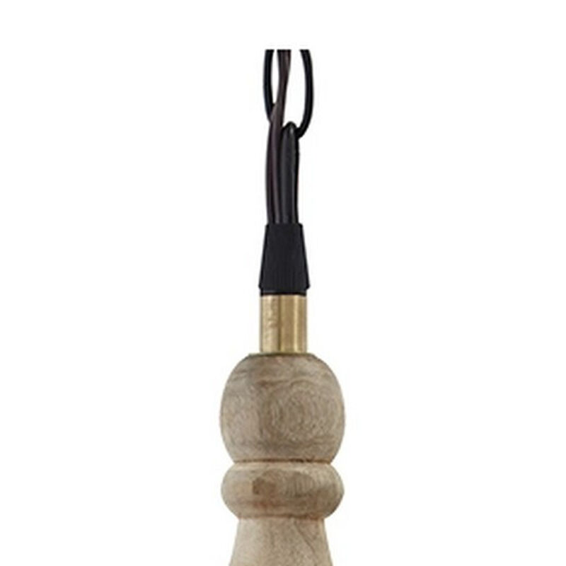 Inverted U Glass Pendant Light with Wood Finial Crown Top, Brown and Clear - Benzara